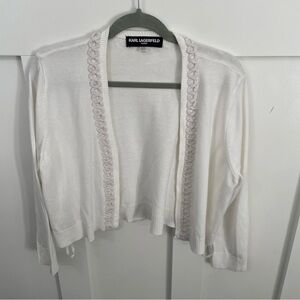 Women’s Karl Lagerfeld cropped open front cardigan-White-Large-braided detail